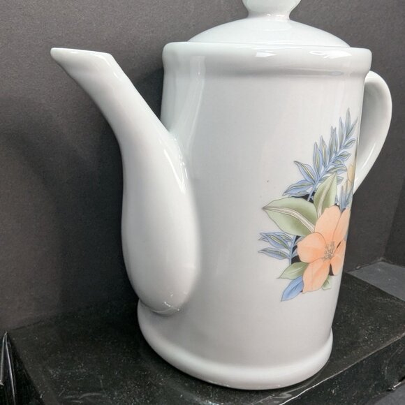 Vintage Dutchess Stoneware 6 Cup Coffee Server with Lid Floral Hibiscus Flower - Picture 3 of 10